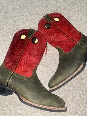 Justin Boots grey Foot Red Shaft Two-Tone Western Pull-On Boots